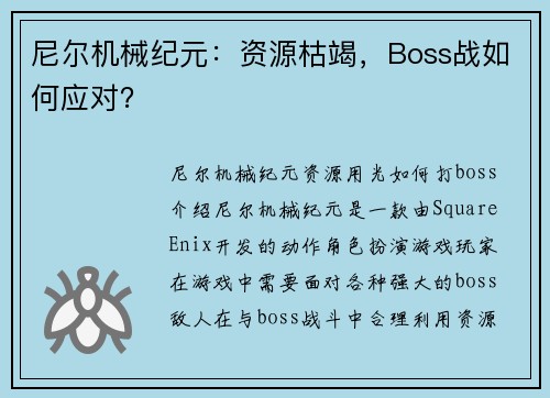 尼尔机械纪元：资源枯竭，Boss战如何应对？